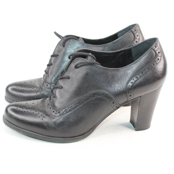 Franco Sarto Black Leather Lace Up High Heels - Picture 7 of 9